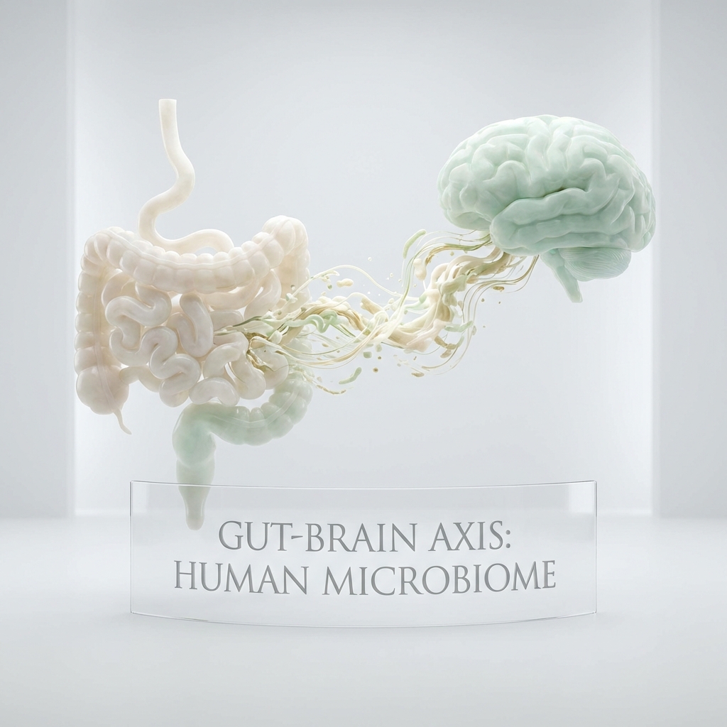 Visualisation artistique de l'axe intestin-cerveau et du microbiome humain