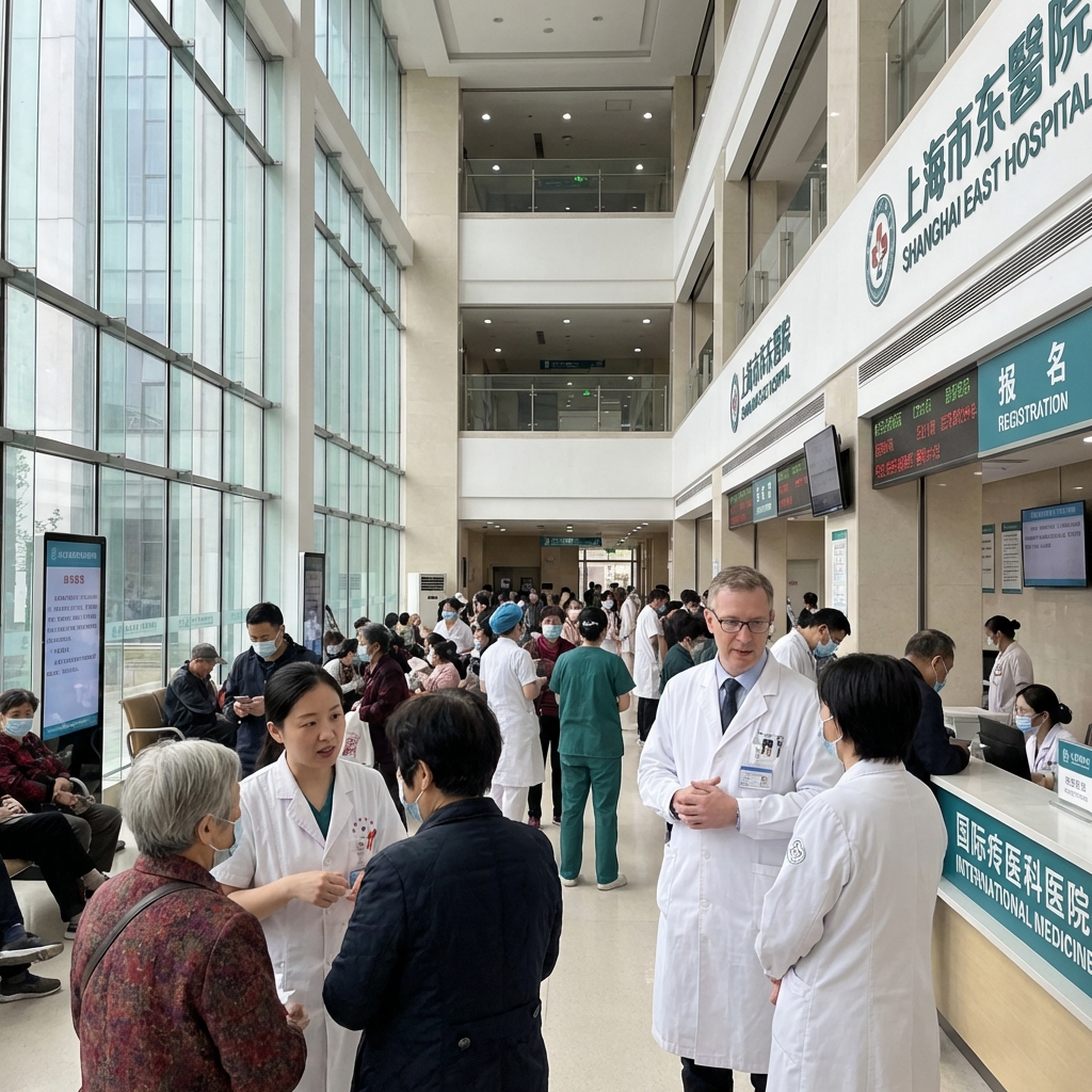 Entrée luxueuse d'un hôpital Grade 3A international à Shanghai